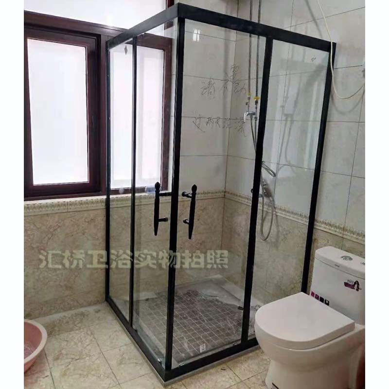 方形转角直角不锈钢屏风淋浴房卫生间干湿分离隔断玻璃推拉浴室门