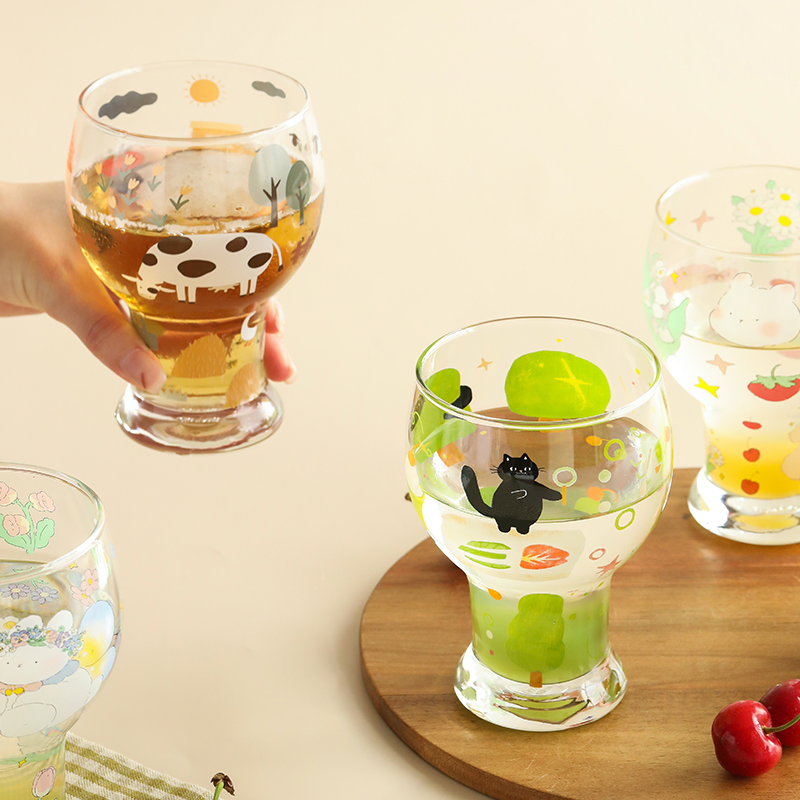 蓝莲花啤酒杯女生高颜值家用可爱玻璃杯果汁杯子个性牛奶杯网红