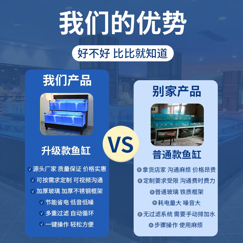 海鲜池饭店鱼缸超市酒店移动海鲜缸定制鱼池商用一体贝类池