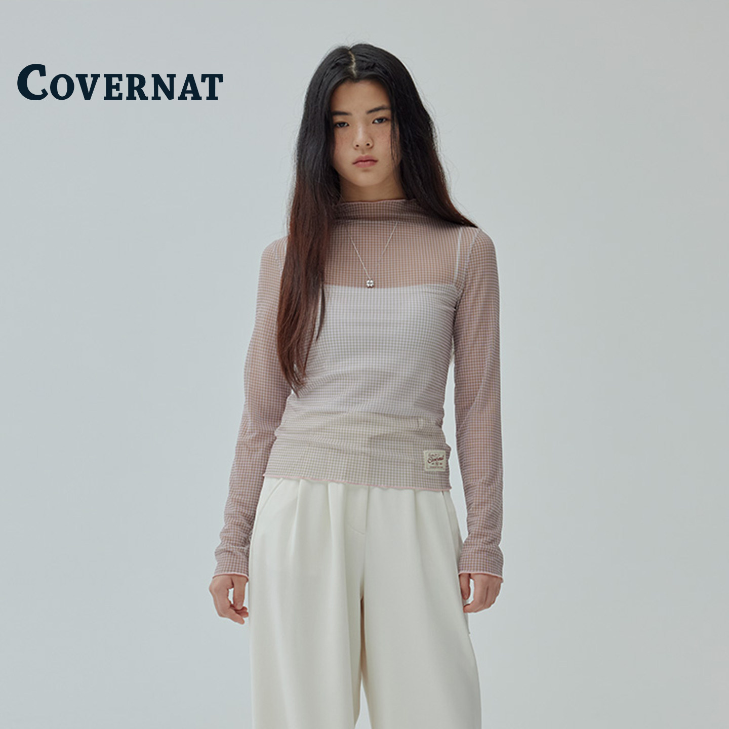COVERNAT韩国打底衫微透内搭美式高街辣妹纯欲半高领修身罩衫上衣