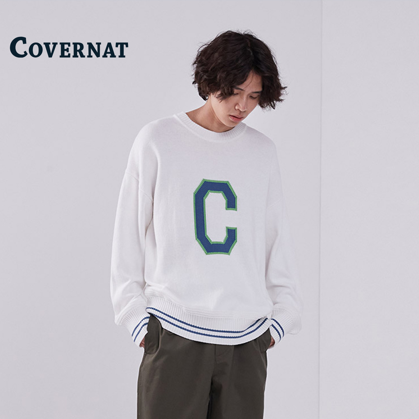 COVERNAT韩国毛衣男冬季情侣装圆领针织衫内搭百搭高级感长袖上衣