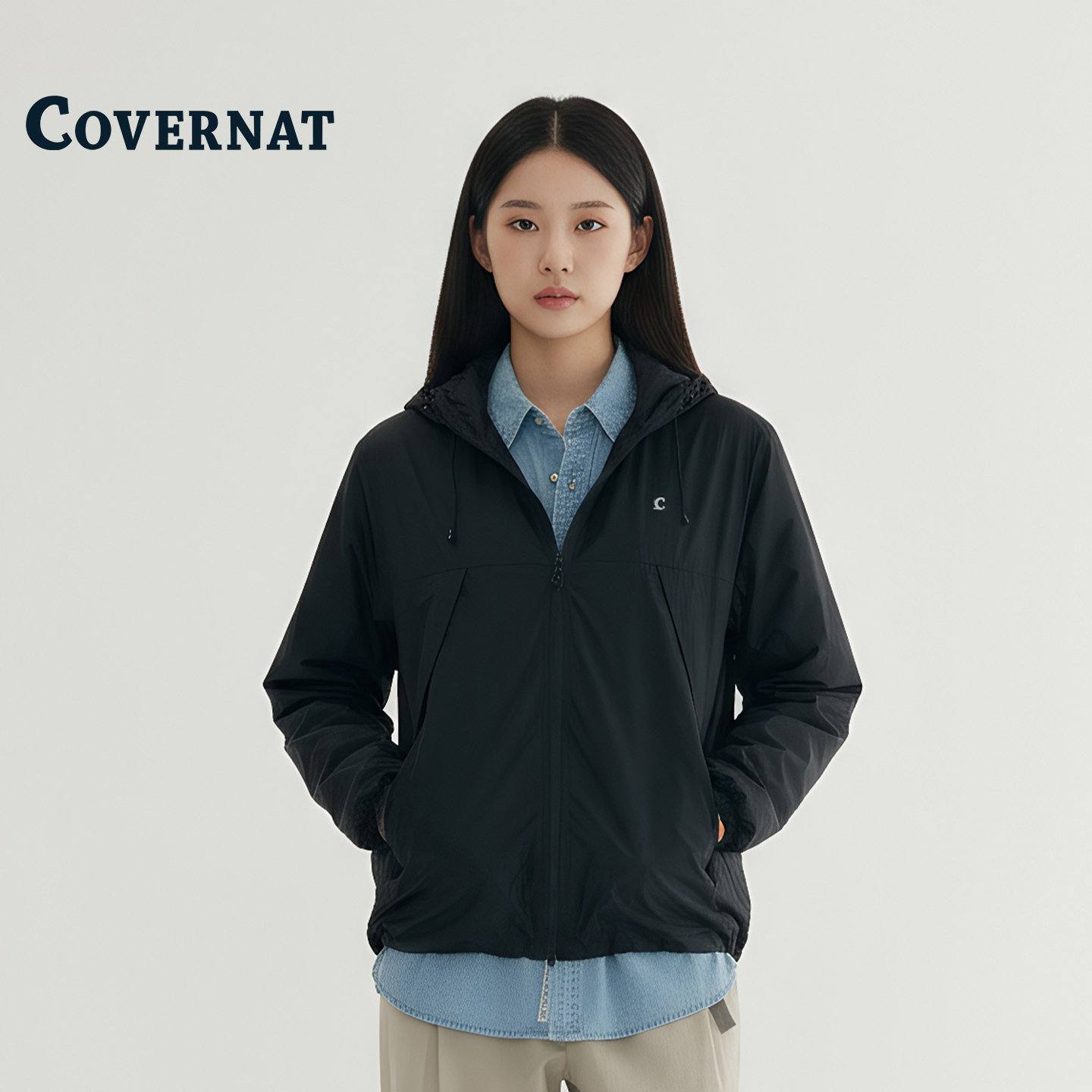 COVERNAT韩国短款立领风衣外套