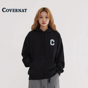 卫衣 黑色韩系连帽早秋薄款 COVERNAT韩国卫衣女2025新款 情侣长袖