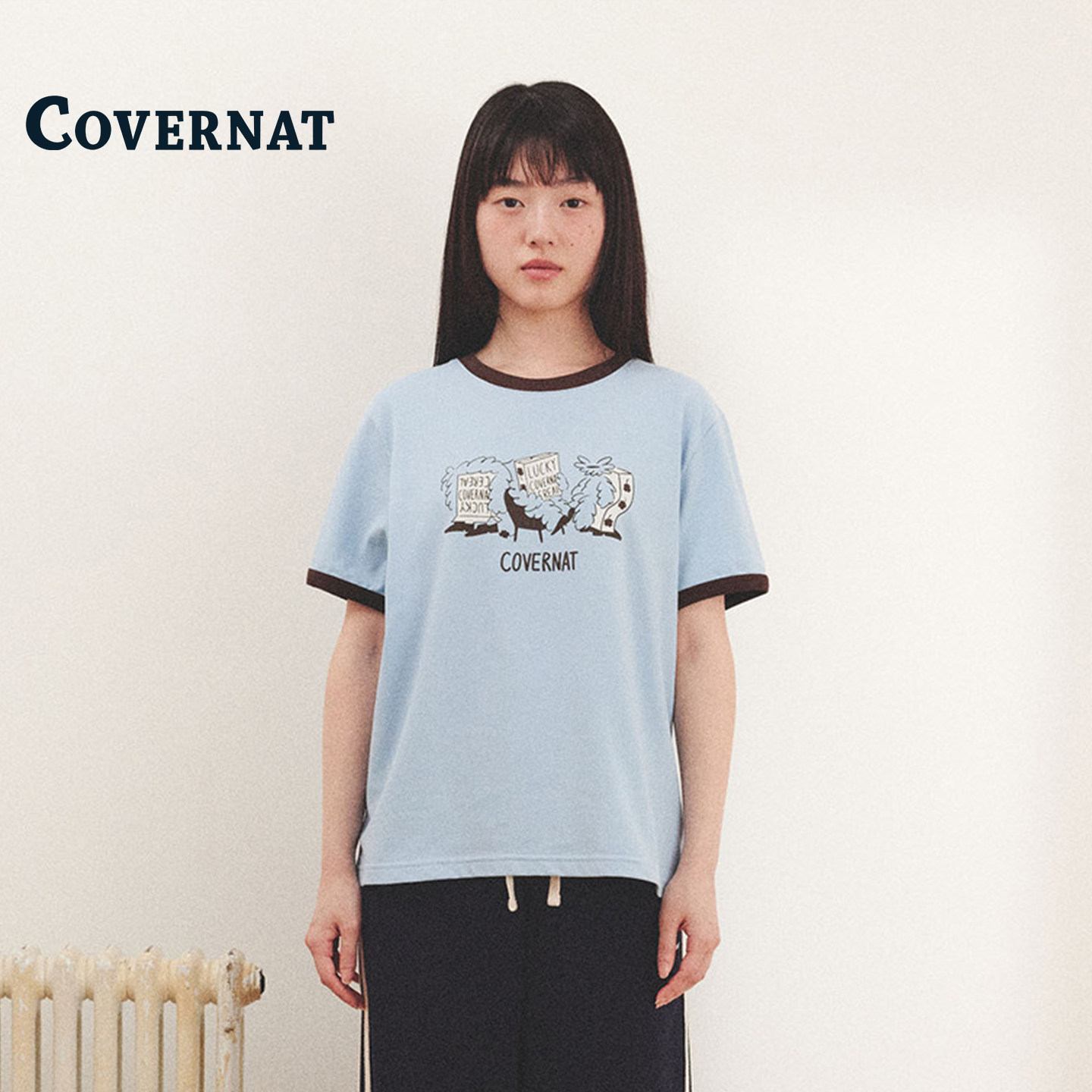 COVERNAT韩国潮牌t恤女短袖时尚潮流男女同款简约夏季情侣上衣