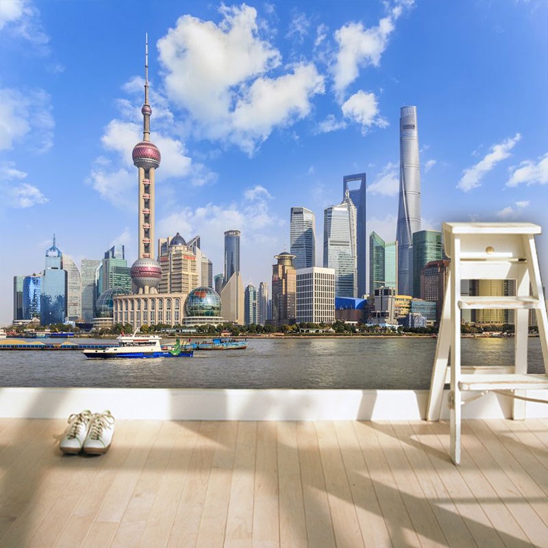 简约立体上海碳晶板城市定制建筑风景装饰背景布办公室客厅护墙板