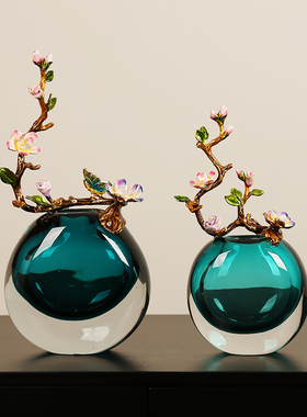 锦上添花珐琅彩玻璃花瓶摆件现代轻奢花器客厅电视柜餐桌玄关装饰