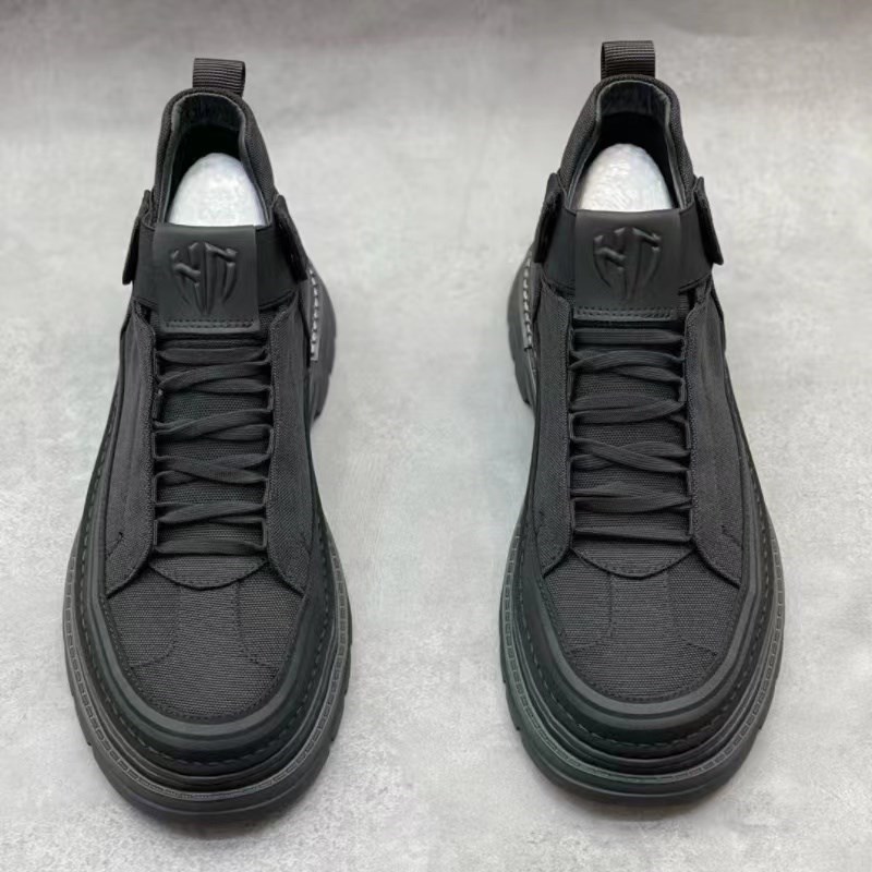 高帮帆布鞋子男秋季跑道边青年潮B流厚底板鞋运动休闲一脚蹬马丁