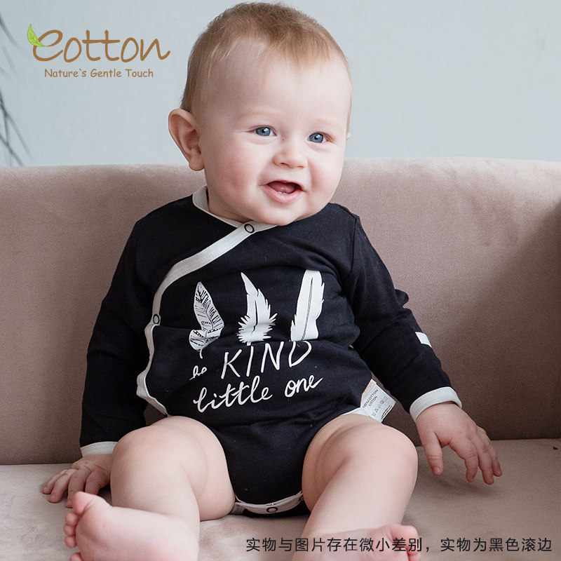 有机棉婴儿包屁衣春夏满月宝宝薄款哈衣爬服新生儿长袖连体衣