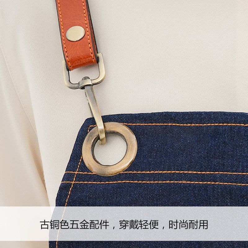 女咖啡师牛仔工作服围裙餐饮奶茶店烘焙面包房美甲花店定制印logo