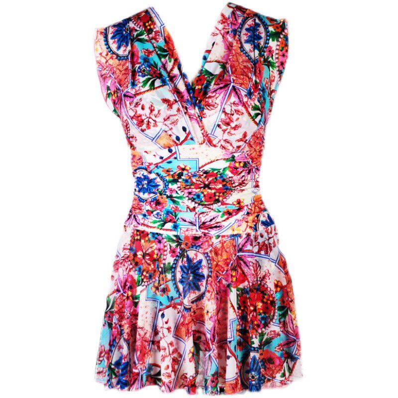 大胸泳衣大罩杯带钢托防下垂连体裙式保守泡温泉遮肚显瘦中年女士