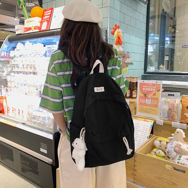 日系韩版小清新少女校园双肩包简约休闲帆布女大学生书包高中背包