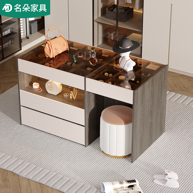 奶油风衣帽间岛台柜梳妆台一体卧室家用双面储物斗柜展示柜5K27