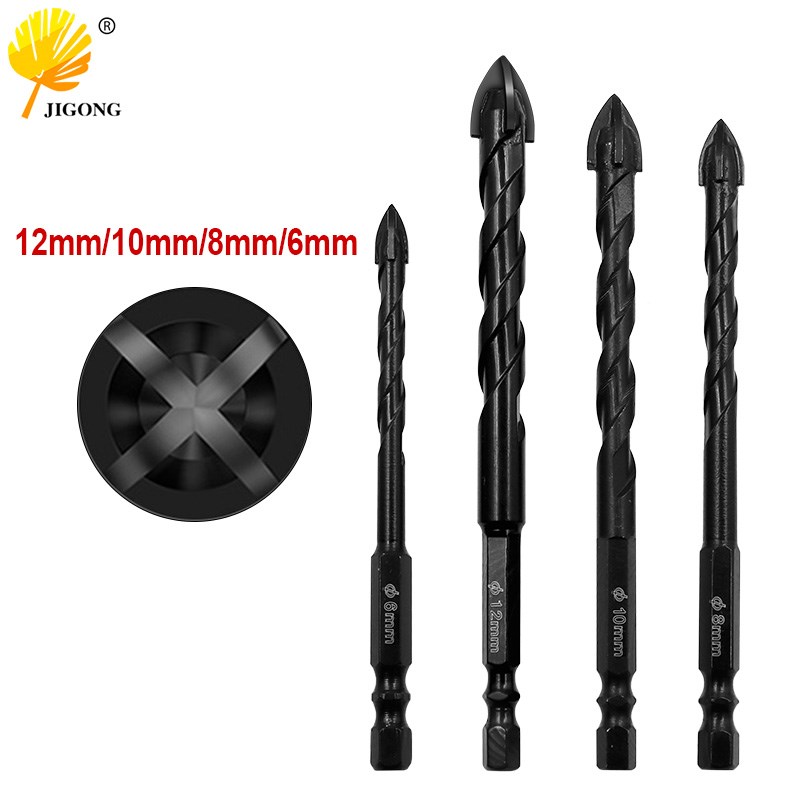 六角柄螺旋槽玻璃钻 双凹槽四刃十字钻头 陶瓷玻璃水泥木材打孔钻