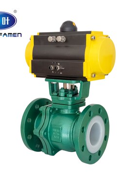 Q641F46-16C 铸钢气动衬氟球阀耐酸碱腐蚀气动衬四氟法兰球阀DN50