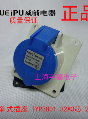 威浦 weipu 工业插头 暗装斜式插座 32A3芯 2P+E 220V 6H TYP3801
