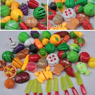 幼儿园早教幼儿仿真水果蔬菜点心切切看仿真教具切切拼拼50件