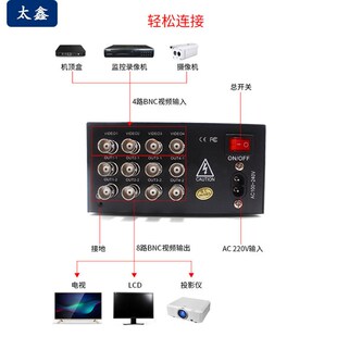 BNC模拟监控4进8出AHD同轴高清视频分配器1进2出TVI分支分线器CVI