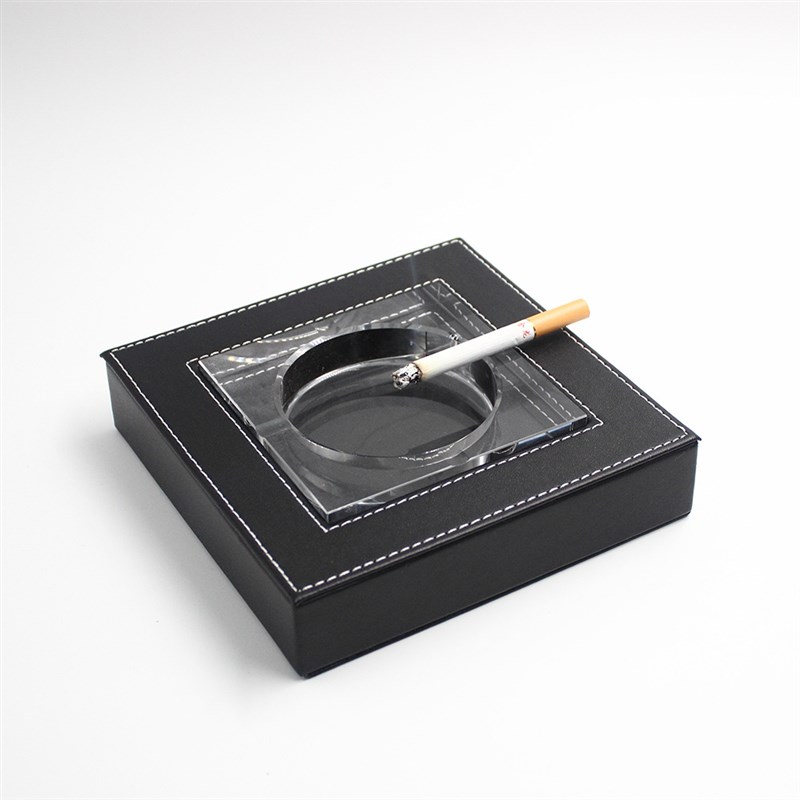 皮革装饰时尚烟灰缸 创意个性小号玻璃水晶烟缸 办公用品礼品批发