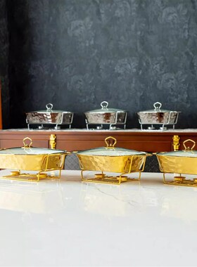 casserole银色石头纹烤盘长方形陶瓷烤盘bake ware金色架子汤锅