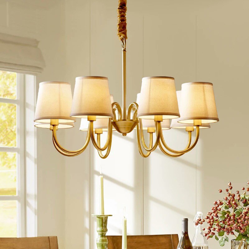 美式乡村全铜吊灯 现货田园风格售楼部布艺灯具创意客厅灯