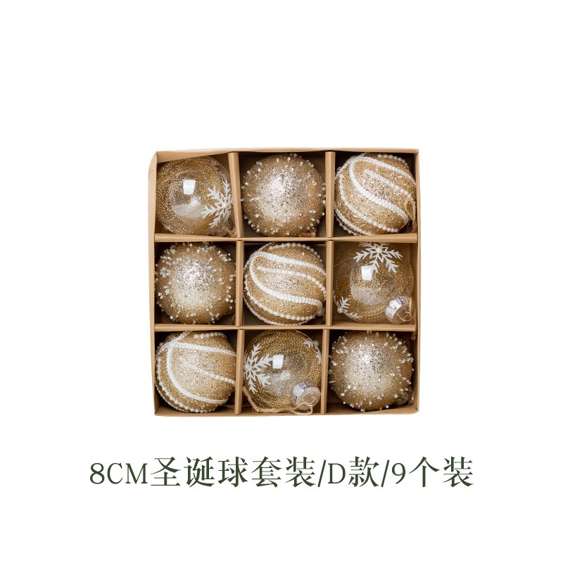 圣诞球8CM挂件圣诞树装饰亚克力透明彩绘金色仿玻璃香槟吊球挂球
