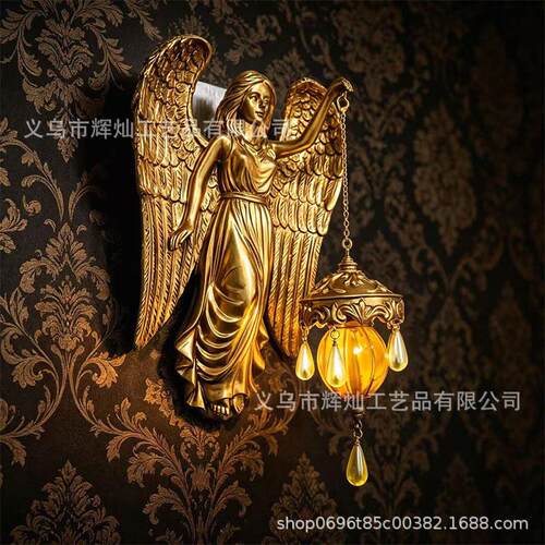 跨境复古树脂天使美人鱼壁灯装饰摆件级感小众挂件欧式工艺品
