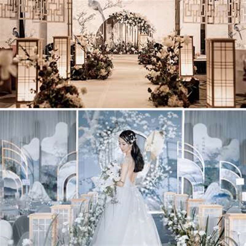 新中式宫灯婚庆路引原木灯光方柱婚礼舞台布置道具装饰摆件