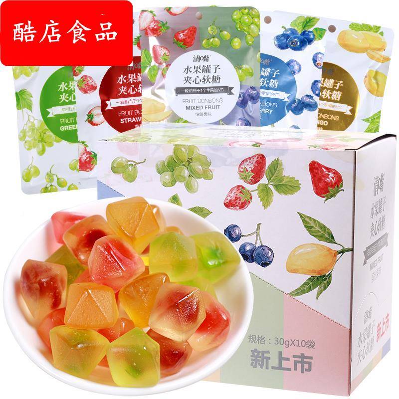清Q嘴水果罐子夹心水果软糖橡皮糖混合水果糖喜糖休闲网红零食30g