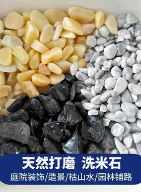 5斤黄色白色黑色磨圆洗米石景观造景枯山水石子园艺庭院天然装饰