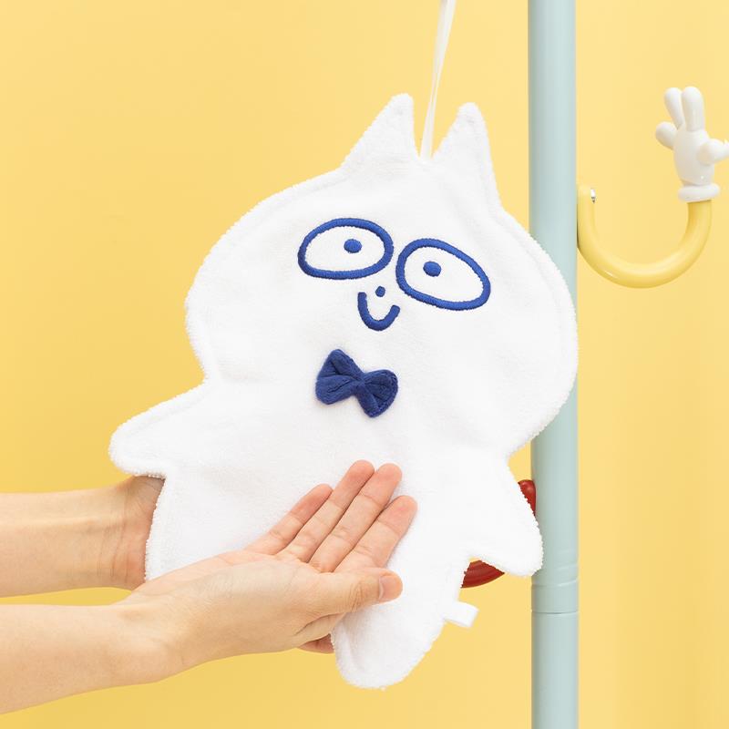领结猫原创擦手巾可爱卡通可挂式吸水速干家用浴室擦手毛巾手帕巾