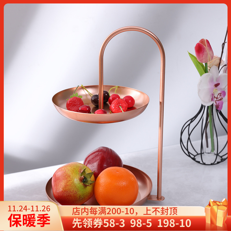 轻奢双层金属水果盘家用客厅茶几前台展示架下午茶点心架糖果托盘