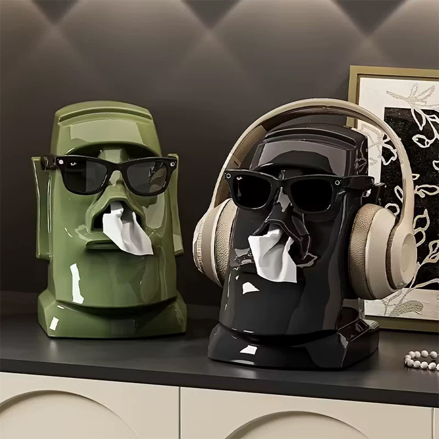 摩艾石像纸巾盒创意脸型抽纸盒耳机支架弹簧不卡纸客厅卧室餐厅,收纳整理,纸巾盒,淘宝优惠券,粉丝福利购,淘宝优惠卷