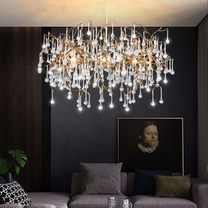 别墅水晶吊灯餐厅轻奢树枝复式楼客厅美式法式长形餐桌水晶灯