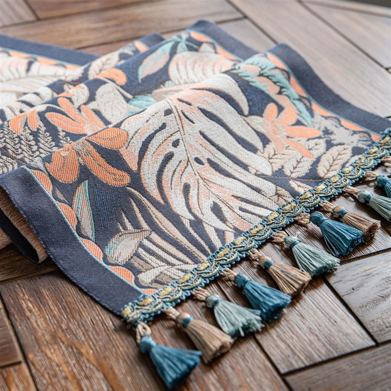 伊缦琪韵提花桌旗热带植物撞色餐桌布艺节日茶几床旗电视柜