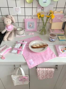 henceforth甜粉小格餐垫自制双层餐巾书桌装饰布背景韩系ins芭蕾