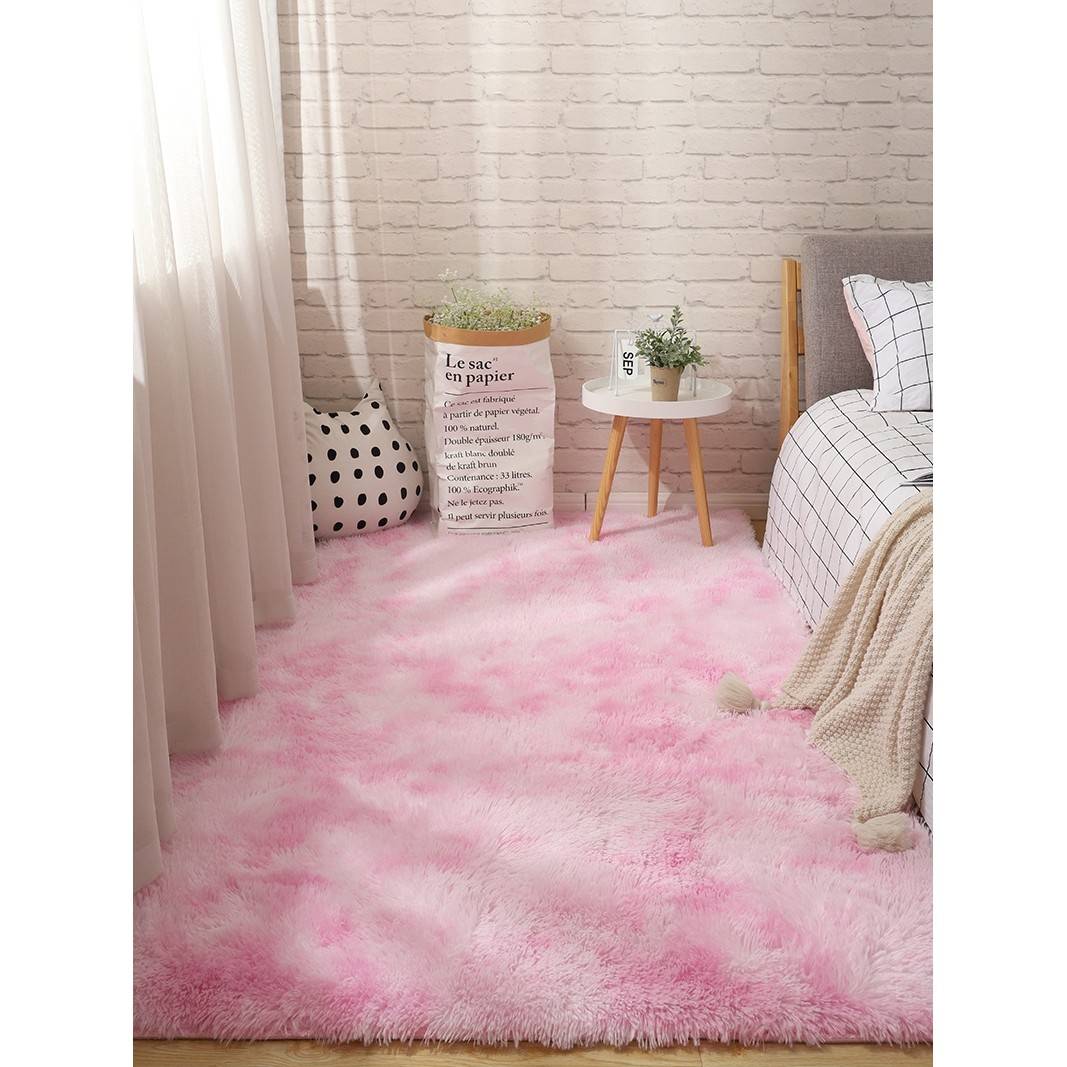 粉红色的地毯卧室满公主粉红色的小客厅床边女孩的床毯子地板垫子