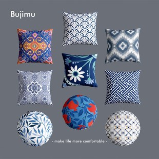 民族风抱枕靠垫蓝色花纹抽象几何靠背客厅沙发靠枕圆枕腰枕午休枕