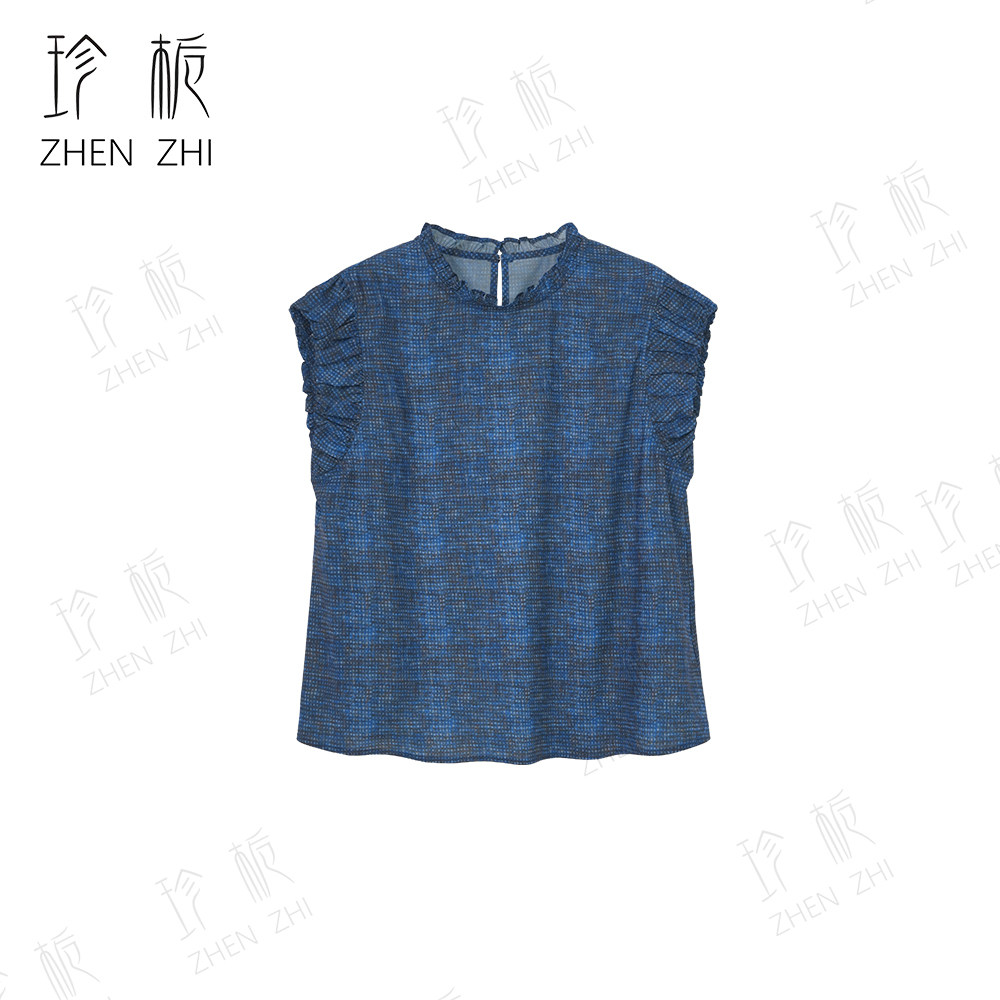 夏季新款简约复古设计感时尚小众气质百搭木耳领飞飞袖衬衫HZ099