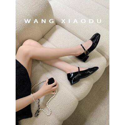 糖立式主义●方趾玛丽简女法鞋温柔通勤红方色单FCY鞋女式厚跟