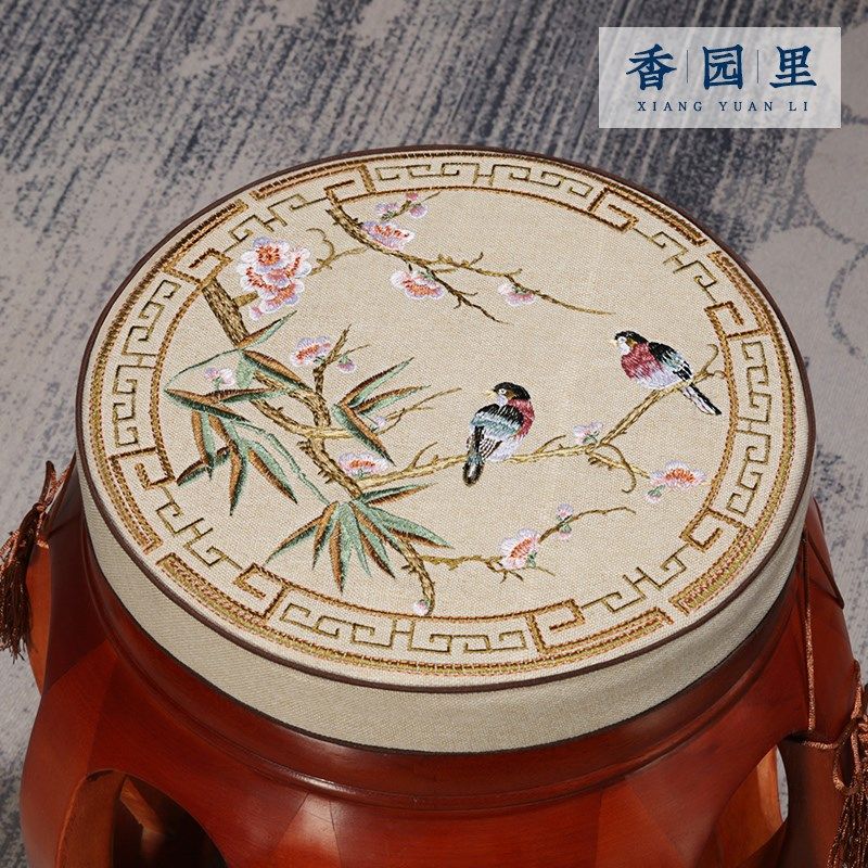 中式圆形坐垫红木k鼓凳圆垫防滑藤椅垫子加厚海绵实木圈椅座垫定