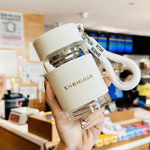 玻璃杯耐热防爆耐高温办公室水杯女F生高颜值双层带盖便携泡茶杯