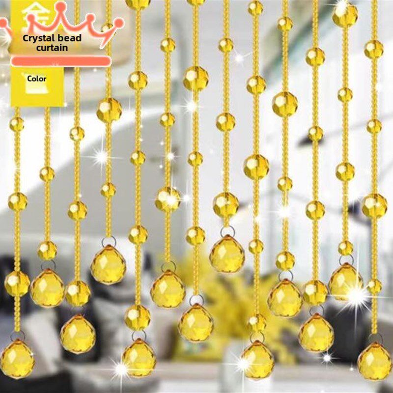 新款客厅卧室玄关金黄色v水晶珠帘子成品卫生间门帘背景装饰