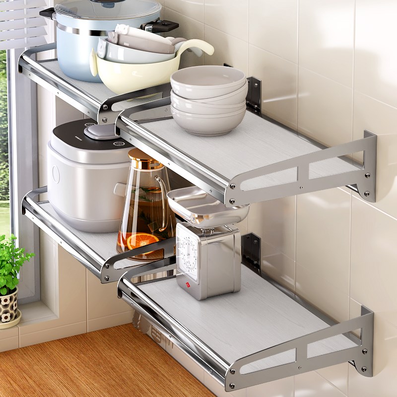 简约304不锈钢烤箱支架厨房45宽微波炉置物架挂架墙上打孔收纳架