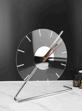 现代简约大理石金属时钟台钟桌面摆件书房客厅卧室样板房家居饰品