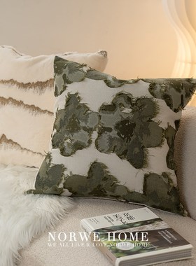 抱枕绿色系睡莲艺术感枕套样板间茶室软装客厅沙发靠枕背床头靠垫