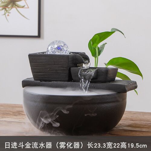 陶瓷圆形桌面循环流水鱼缸公司客厅水景自动摆件水泵工艺品办公室