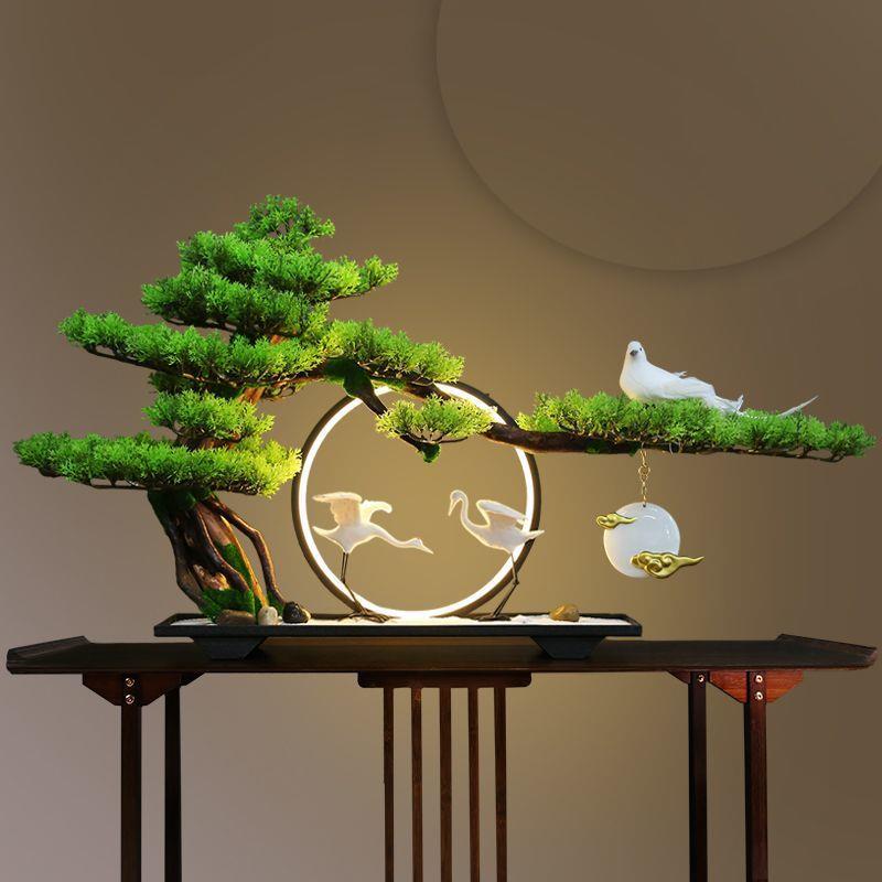 创意仿真迎客松盆景摆件禅意中式玄关办公室客厅酒店会所景观造景