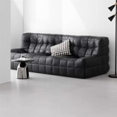 黑色复古设计师豆腐方块格子懒人轻奢沙发直排落地双人三人位毛毛