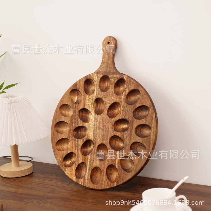 木质鸡蛋托盘分格鸡蛋固定架双面可用蛋托手持木盘带手柄实木托盘