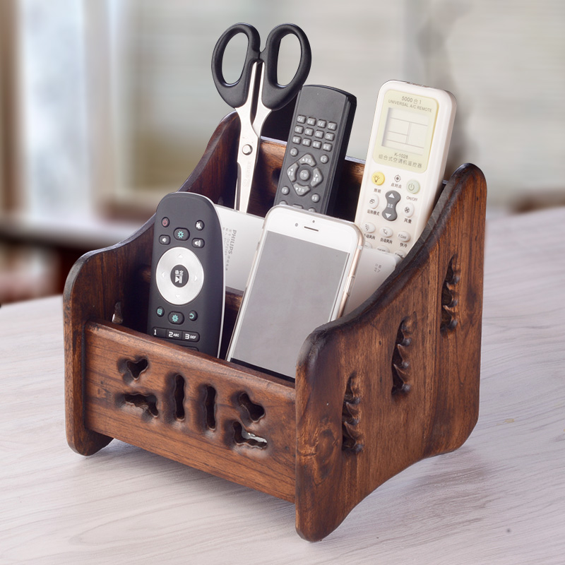 异丽泰国进口实木遥控器收纳盒客厅多功能桌面收纳盒化妆品收纳盒